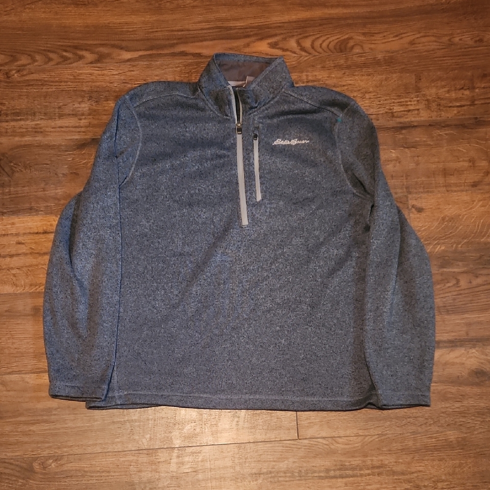 Men Eddie Bauer Heathered Blue Quarter-Zip Pullover